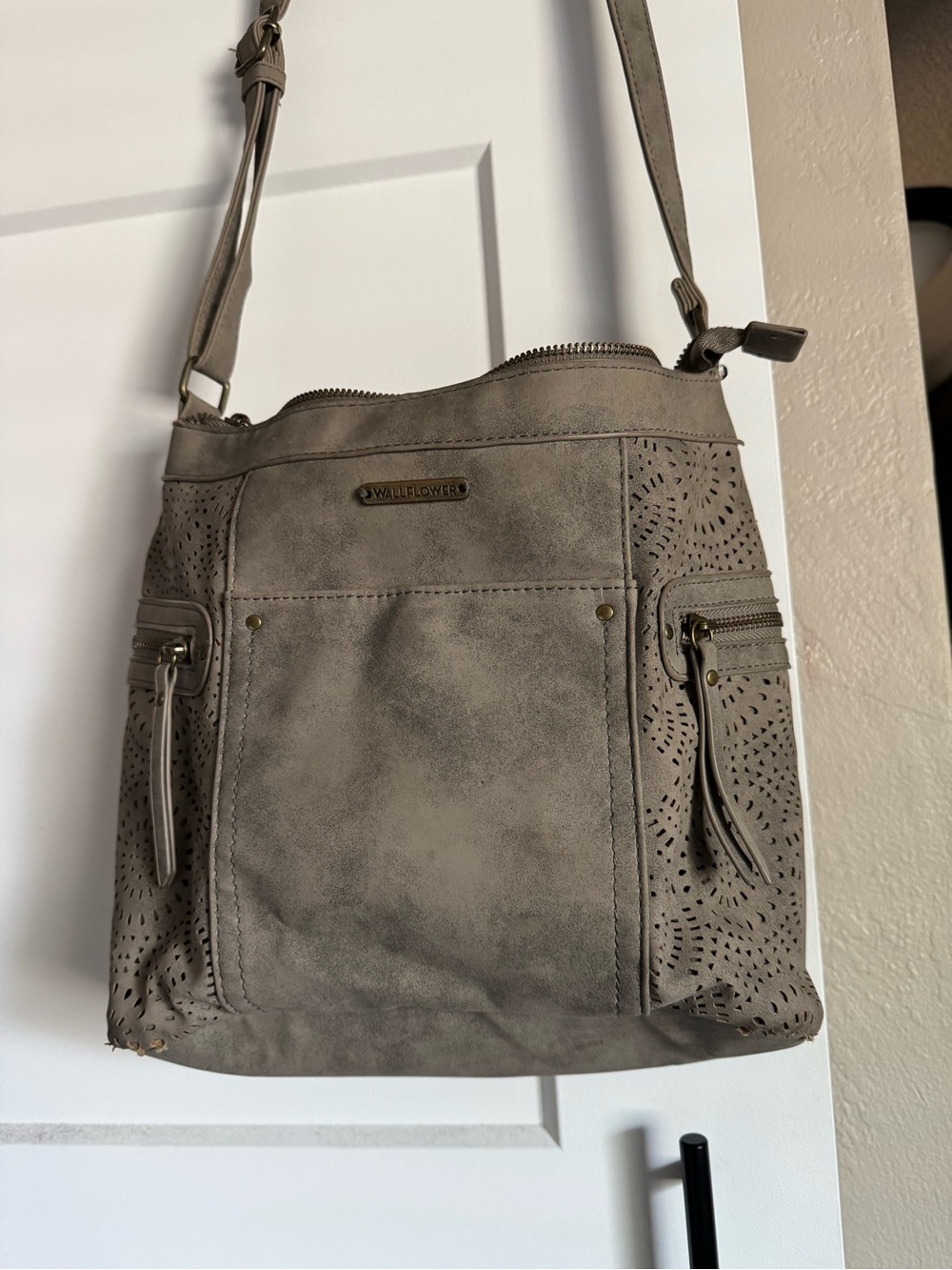 Wallflower Taupe Suede-Style Laser Cut Crossbody Bag